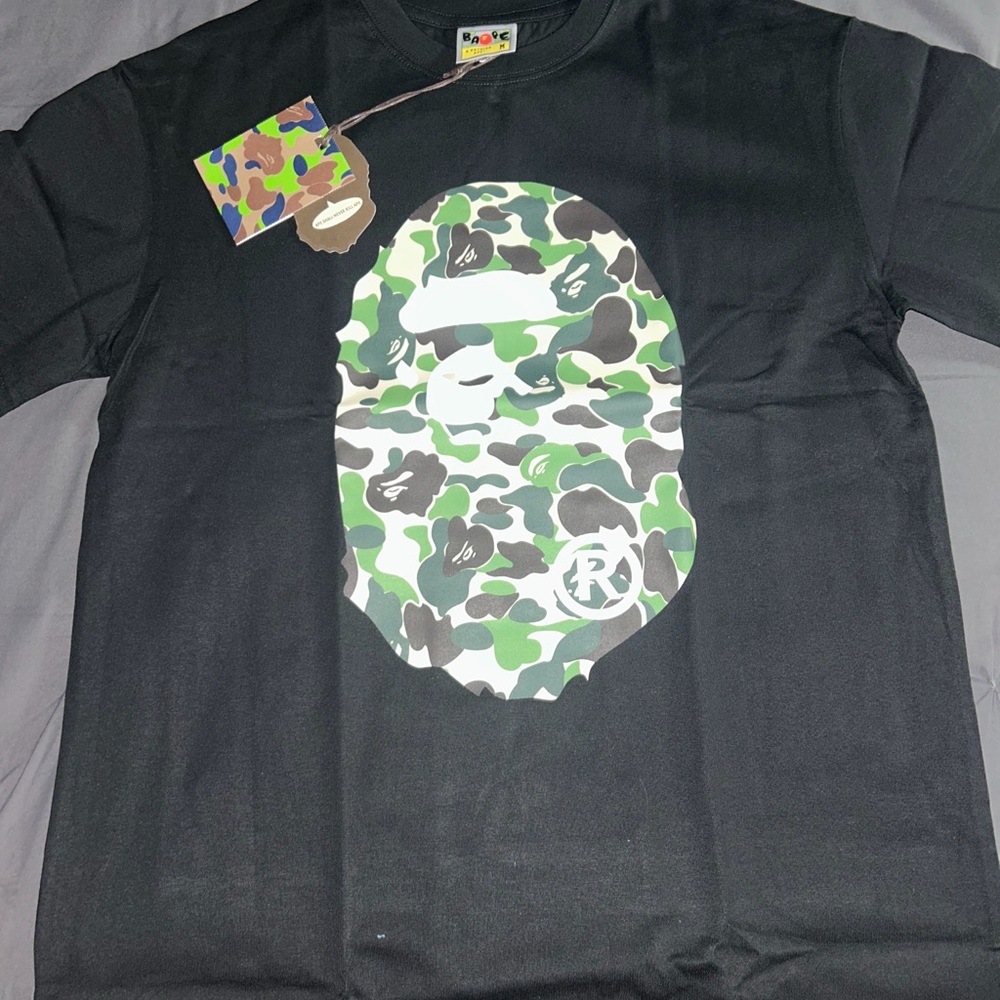 Bape Kids Camo Ape Head T-Shirt - Black and Green